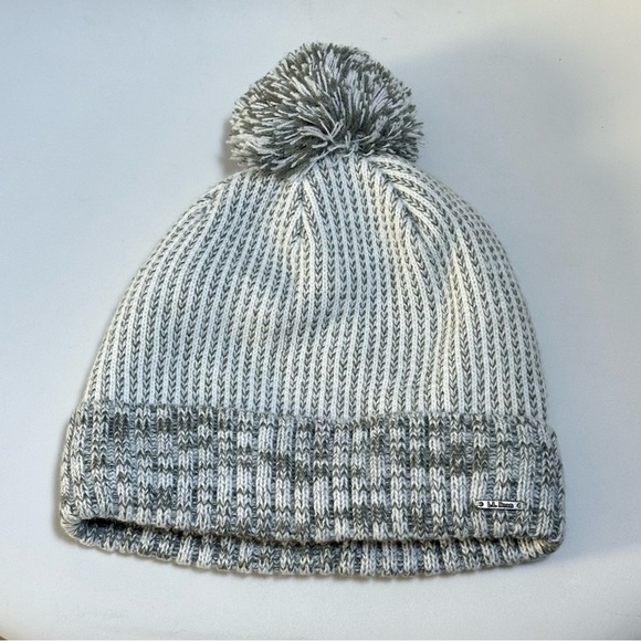 L.L. Bean Gray Knit Beanie with Pom-Pom One Size Striped Lined MWT  Unisex - Picture 1 of 10